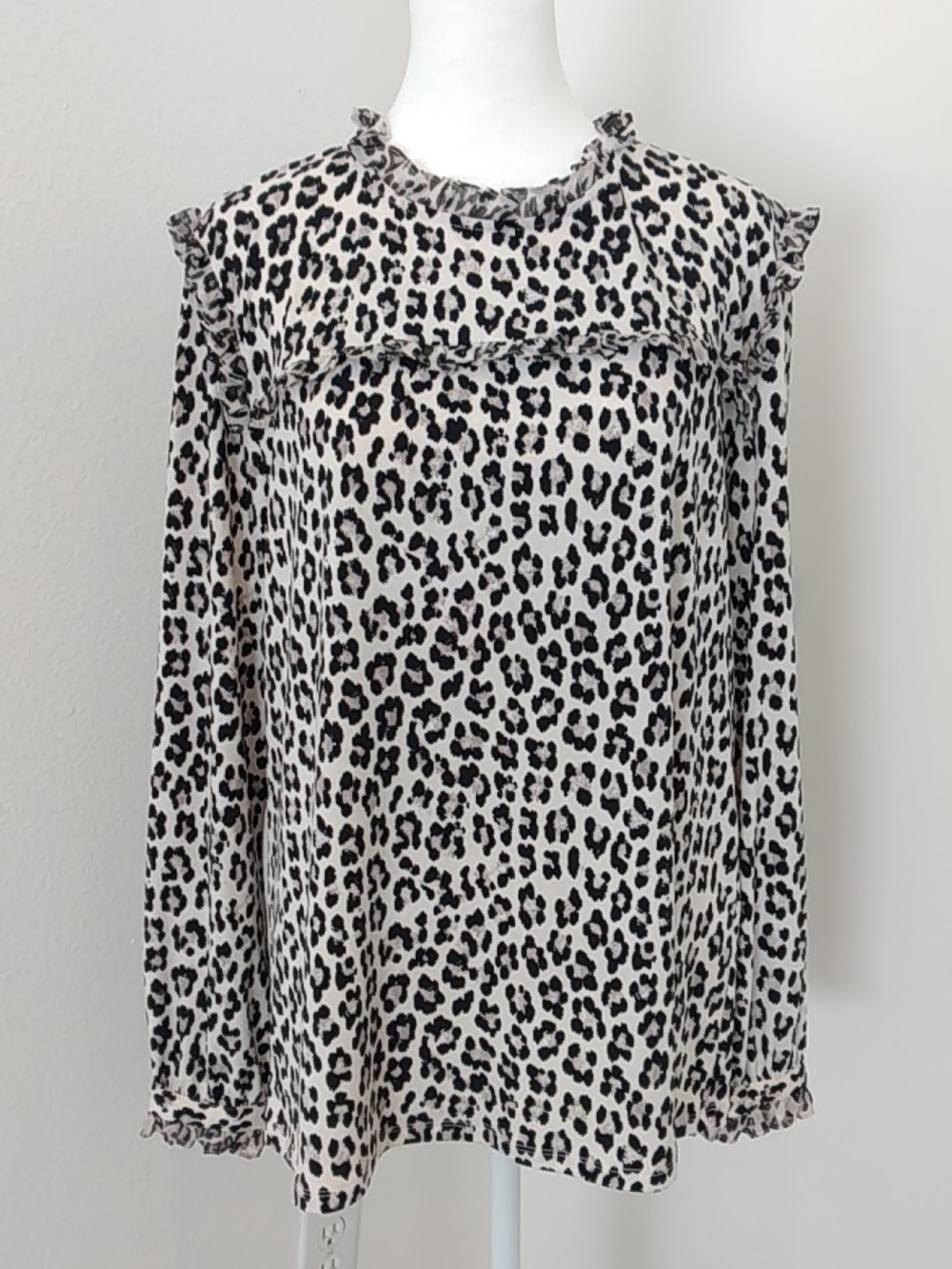 KARL LAGERFELD PARIS Leopard Print Ruffle Blouse Leopard Ruffle Blouse White